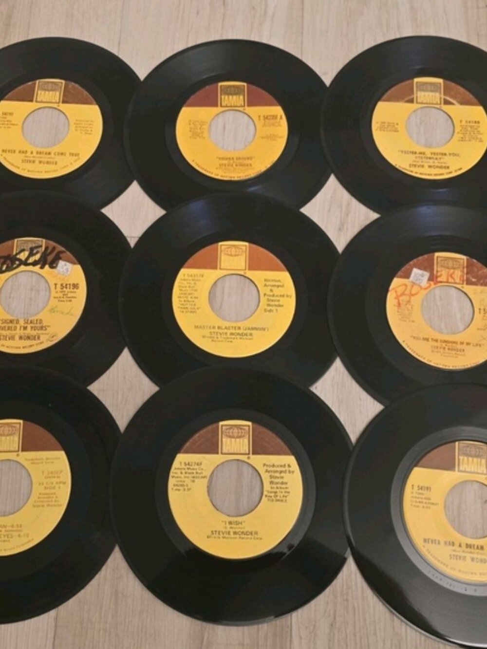 Lot of 9 Stevie Wonder 45 RPM Vinyl Records I Wish Higher Ground